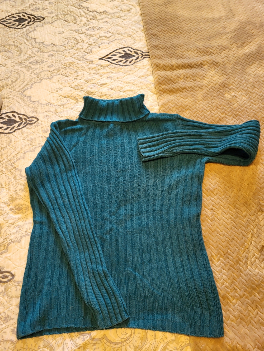 Ribbed Teal Turtleneck Sweater